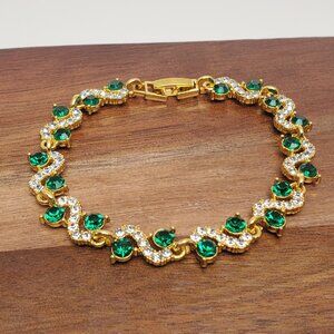 14K Gold Womens 1ct Diamond 2ct Green Emerald Gemstone Tennis Bracelet Jewelry